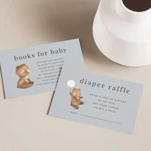 Encart livres ours pour bébé, carte de tirage de couches modifiable, encart pour baby shower nounours, baby shower garçon, carte imprimable de clôture de baby shower