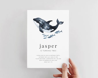 Editable Whale Birthday Invite, Ocean Birthday Party, Nautical Invitation, Ocean Animals Birthday, Under the Sea, Printable Birthday Invite