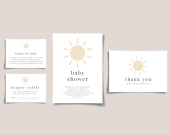 Sunshine Baby Shower Invitation Set, Editable Baby Shower Invite, Sunshine Baby Shower, Modern Baby Shower, Printable Baby Shower Invite