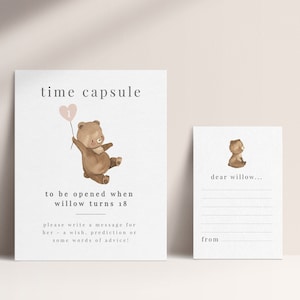 Bear Time Capsule Template, 1st Birthday Girl, Teddy Bear Birthday ...