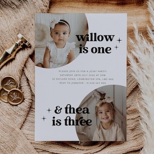 Joint Birthday Invitation Template, Sibling Birthday Invitation, Arched Photo Birthday Invite, Joint Invite, Printable Birthday Invitation