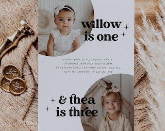 Joint Birthday Invitation Template, Sibling Birthday Invitation, Arched Photo Birthday Invite, Joint Invite, Printable Birthday Invitation