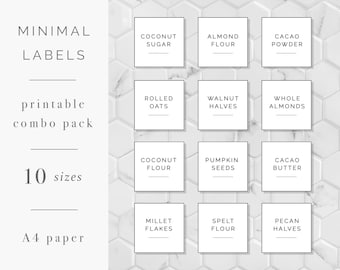Bewerkbare labelbundel | 10 labelformaten | A4 | Minimale labels | Bewerkbare labels | Afdrukbare labelset | Labelsjabloonbundel | Keukenlabel