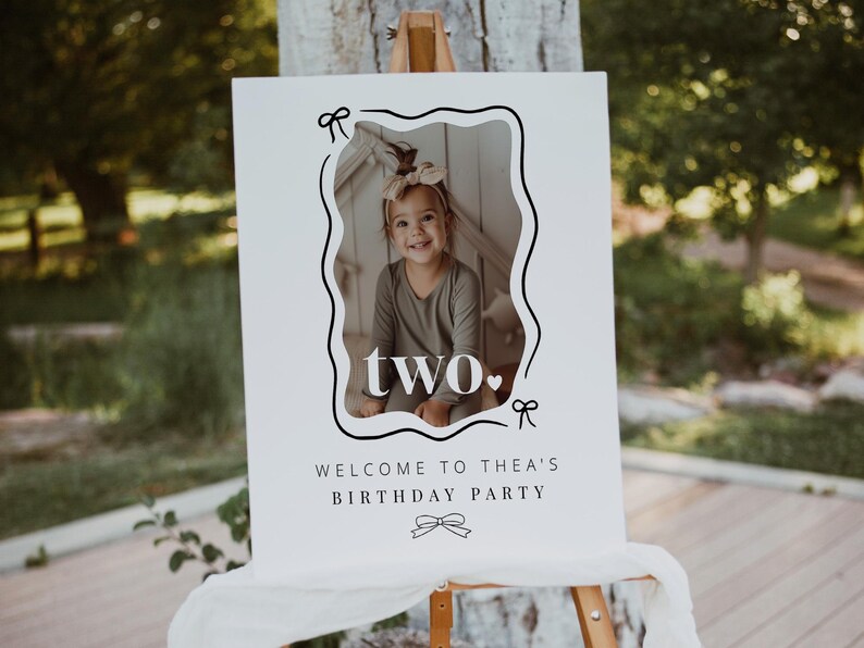 2nd Birthday Bow, Welcome Sign Template, Two Welcome Poster, Photo ...