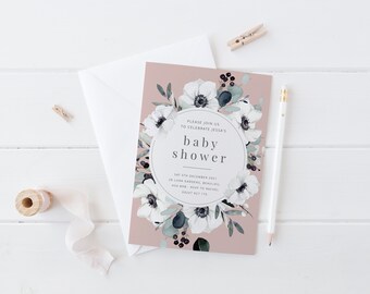 Baby shower Invitation Template, Floral Baby Shower, Girl Baby Shower, Editable Baby Shower Invite, Printable Invitation