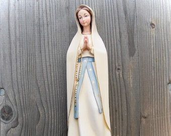 Our Lady of Lourdes Statue, Hand Carved Wooden Virgin Mary, Religious Ornament