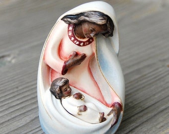 Hand-Painted Maple Wood Mary and Baby Jesus Nativity Figurine