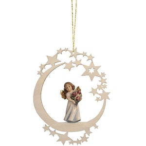 Moon with angel roses -Religious Catholic gifts, Christmas gifts, Christmas decoration, Wooden decoration, Religious decoration