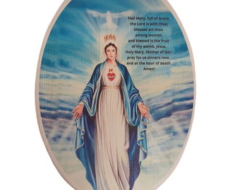 Virgin Mary Wooden Picture – Religious Spruce Wood Wall Art