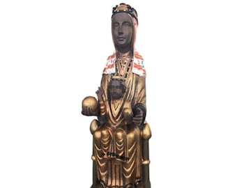 Jungfrau Maria von Montserrat Statue, handbemaltes Ahornholz, katholisches Geschenk