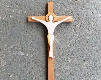 Modern Wooden Wall Cross with Jesus Crucifix,Religious Catholic Christian Gifts, Church Supplies
