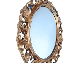 Hand-Carved Wall Mirror with 14k Gold Frame, Antique Style