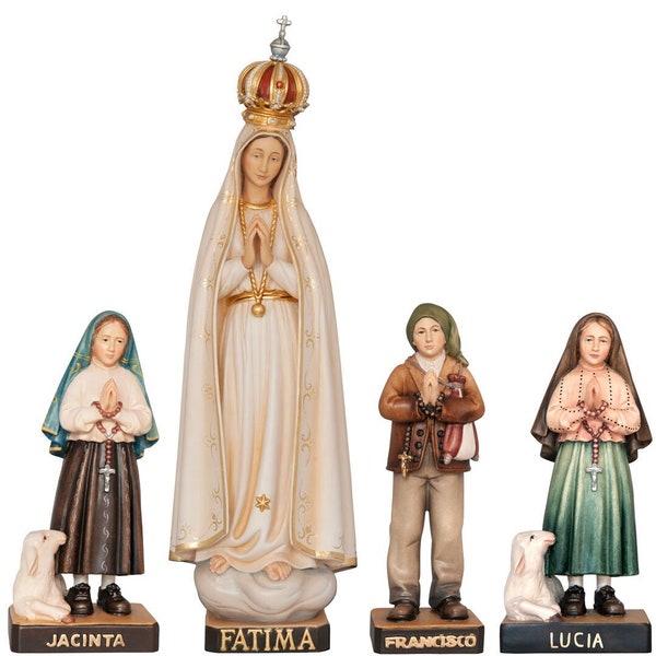 Nuestra Señora de Fátima Peregrina con corona y niños - Regalos religiosos, Regalos católicos, Decoración de madera, Regalos de madera, Estatua de madera