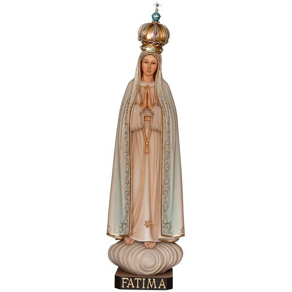 Unsere Liebe Frau von Fatima mit Krone – religiöse katholische Statue, religiöse Dekoration, Holzdekoration, Holzgeschenke, lebensgroße Statuen