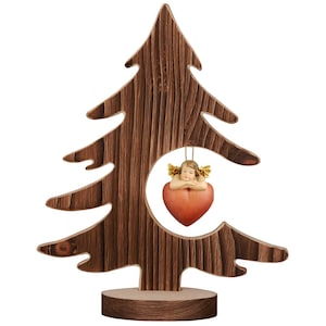 Fir tree with angel on heart - Religious Catholic decor, Christmas gifts, Christmas decoration, Wooden christmas tree, Wooden decoration