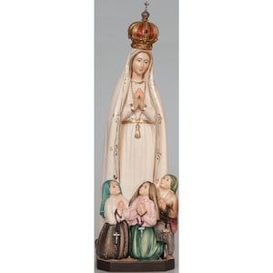 Our Lady of Fatima with Crown and Children - Religious gifts, Catholic gifts, Wooden decoration, Wooden gifts, Wooden statue,Church supplies