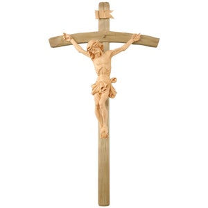 Crucifix baroque en bois de pin cembro - Cadeaux religieux, cadeaux catholiques, cadeaux pour chrétiens, décoration murale religieuse, décoration en bois