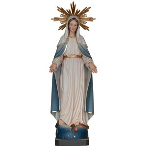 Our Lady of Grace mit Heiligenschein - Religiöse Statue, Katholische Geschenke, Holzdekoration, Holzgeschenke, Holzstatue, Originalgeschenke