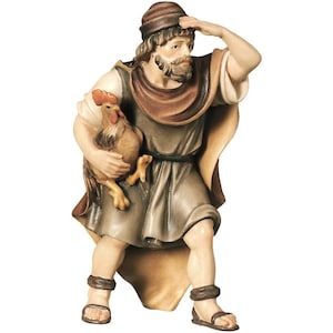 Shepherd with rooster - Folk Shepherd with rooster-Wooden Decoration, Wooden Figurines, Christmas Decor, Nativity Figurines, Religious