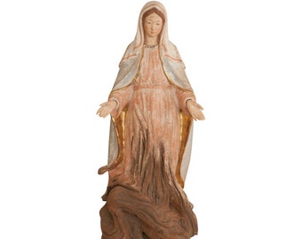Muttergottes der Gnaden Wurzelskulptur - Handbemalte Holzstatue