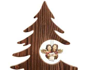 Handbemalter Tannenbaum aus Holz mit Engeln – katholisches Weihnachtsdekor