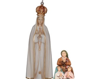 Our Lady of Fatima with Crown and children - Religious gifts, Catholic gifts, Wooden decoration, Wooden gifts,Wooden statue, Church supplies