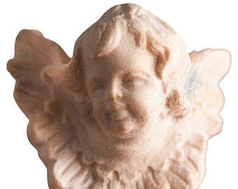 Hand Carved Maple Wood Angel Head Statue – Religious Gift, Made in Italy