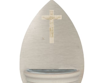 Pila de agua bendita de madera con crucifijo: decoración católica para el hogar, regalo de bautizo