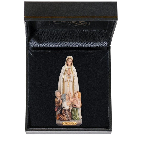 Nuestra Señora de Fátima con pastores con estuche de regalo Estatua de madera de Nuestra Señora de Fátima con pastores con estuche de regalo, Santo Sagrado tamaño natural