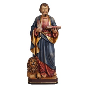 St. Mark Evangelist with lion Wooden Statue, Life size Saint Religious Statues Sculptures,Church supplies,Religious Catholic christian gifts