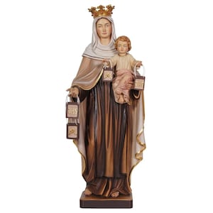 Statue en bois de Notre-Dame du Mont Carmel, statues religieuses grandeur nature, cadeaux religieux catholiques chrétiens, fournitures d&#39;église, cadeaux chrétiens