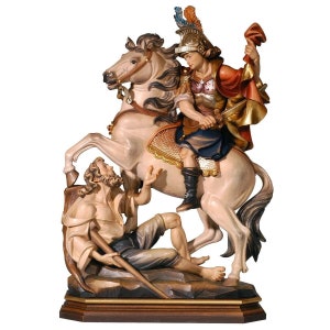 Estatua de madera de San Martín a caballo, esculturas de estatuas religiosas de santo de tamaño natural, suministros de la iglesia, regalos cristianos católicos religiosos