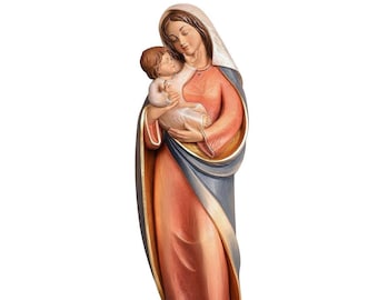 Estatua de madera de arce de la Virgen con el Niño, pintada a mano, regalo religioso