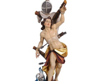 Estatua de madera de San Sebastián, esculturas de estatuas religiosas de tamaño natural, suministros para la iglesia, regalos cristianos católicos religiosos