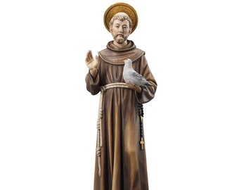 Statua in legno di San Francesco d'Assisi dipinta a mano, regalo cattolico
