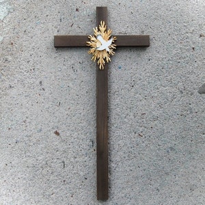 Large Wooden Wall Cross with Dove Holy Heart ,Religious Catholic Christian Gifts, Church Supplies