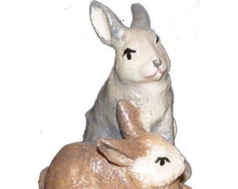 Pair or rabbits - Folk Folk Religious gift, Church supplies, Christian gift, Catholic Gifs, Christmas decoration, Nativity animals