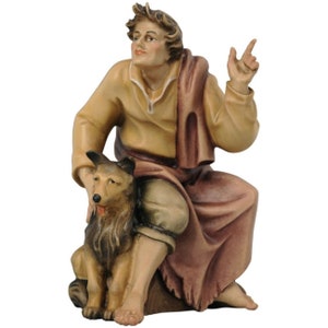 Schäfer mit Hund, Zeigefinger Tiroler Krippenfiguren, religiöse, christliche Geschenke, Kirchenbedarf, Weihnachtskrippengeschenke,