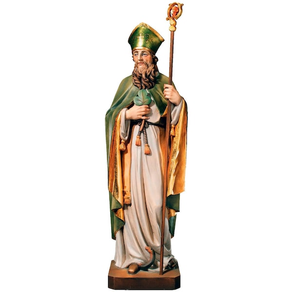 Saint Patrick wooden statue, Life size Saint Sacred Religious Statues Sculptures, Church supplies