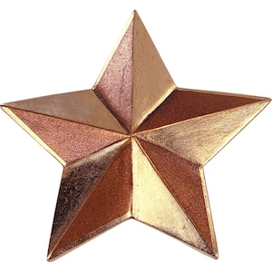 May include: A gold and copper five-pointed star ornament with a textured surface.