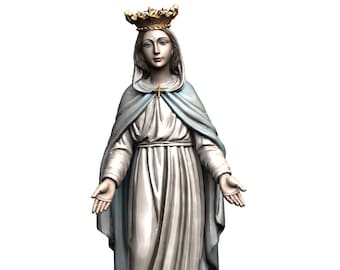 Statue Unserer Lieben Frau der Gnade mit Krone - Handbemaltes Ahornholz