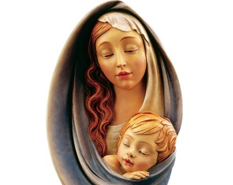 Relieve de madera de la Virgen pintado a mano, regalo católico, hecho en Italia