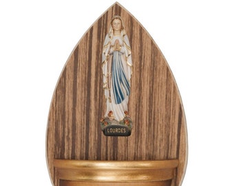 Pila de agua bendita de madera de Nuestra Señora de Lourdes - Regalo católico