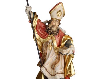 Hand-Painted Maple Wood Saint Christian Statue with Book