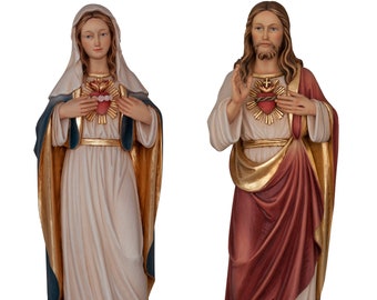 Sacred Heart of Jesus and Mary  - Religious statue, Catholic gifts, Wooden decoration, Wooden gifts, Wooden statue, Original