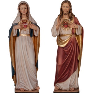 Sacred Heart of Jesus and Mary - Religiöse Statue, Katholische Geschenke, Holzdekoration, Geschenke aus Holz, Holzstatue, Originalgeschenke