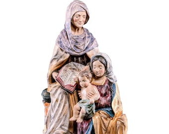 Estátua de Santa Ana em madeira, escultura religiosa pintada à mão, presente católico.
