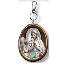 Schlüsselanhänger Madonna von Lourdes mit Bernadette Einzigartige Geschenke Katholische Christliche Geschenke Religiöses Geschenk Weihnachtsgeschenke, Geschenk für Frauen, Hölzern