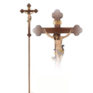 Cruz barroca procesional de madera Corpus Leonardo, Decoración de madera, Regalo católico religioso, Decoración católica religiosa, Suministros de la Iglesia,