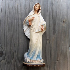 Estatua de madera de la Virgen de Medjugorje, estatua de la Virgen María, estatuas religiosas de tamaño natural, artículos para iglesias, regalos religiosos católicos cristianos